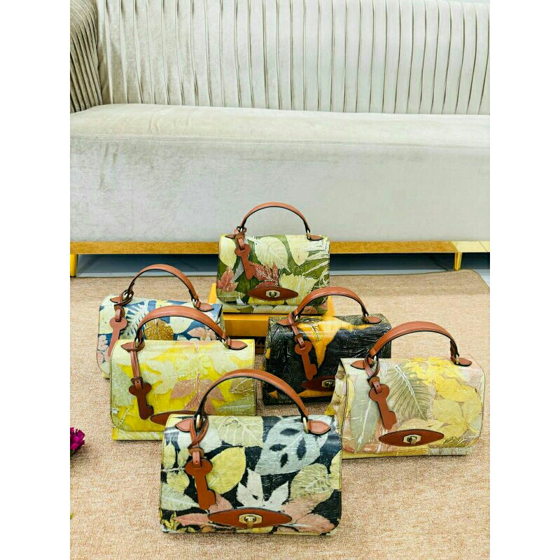 Tas selempang wanita kulit papirut garut size S motif ecoprint
