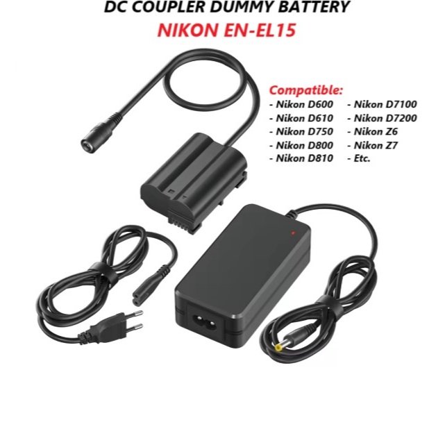 Adapter DC Coupler Dummy Battery EN-EL15 EL15 for Nikon D600 D610 D750 D7200 D800 D810 Z6 Z7
