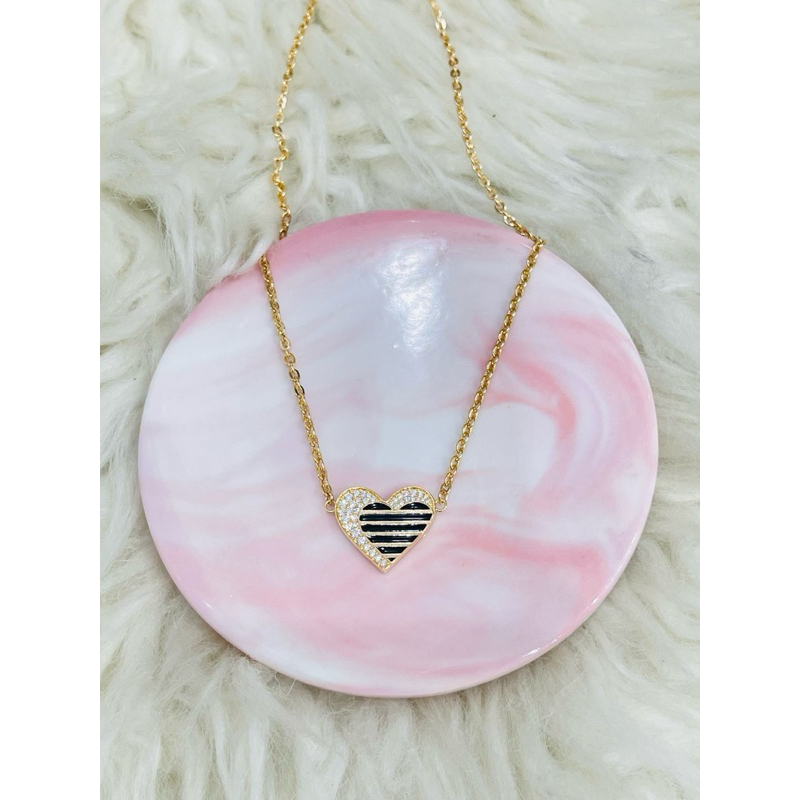 kalung fancy love AD variasi hitam putih emas asli kadar 700