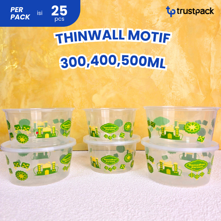 [isi 25 PCS] bahan plastik transparan Thinwall Motif Ramadhan Idul Fitri 300ML, 400ML, 500ML / FOOD 