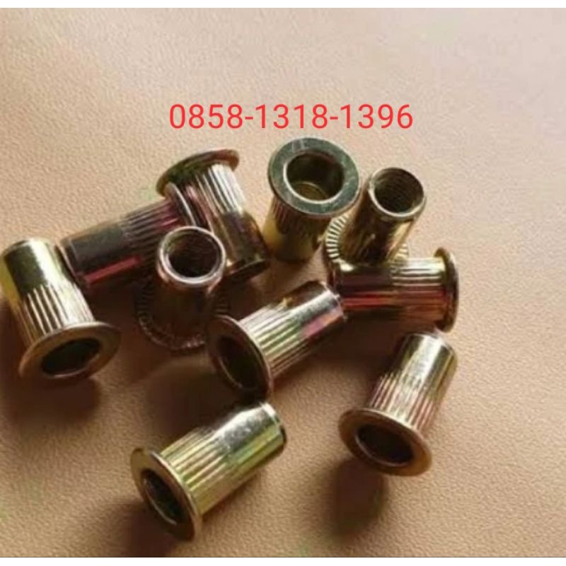 Mur Rivet nut M6 besi putih Rivet nut M6 besi kuning Rivet nut M6 stainless Rivet nut M6 alumunium