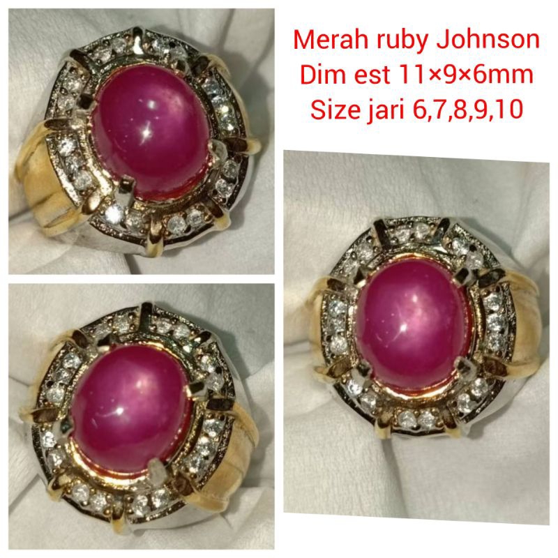 CINCIN BATU PERMATA  MERAH RUBY JOHNSON STER NATURAL ALAM