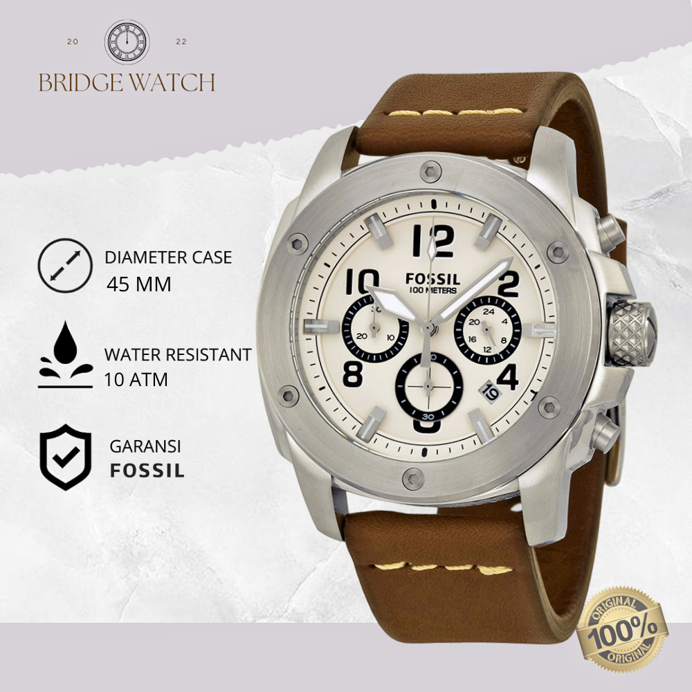 Jam Tangan Pria Fossil Man Modern Machine Analog Strap Kulit Chronograph Brown Leather Cowok Water R