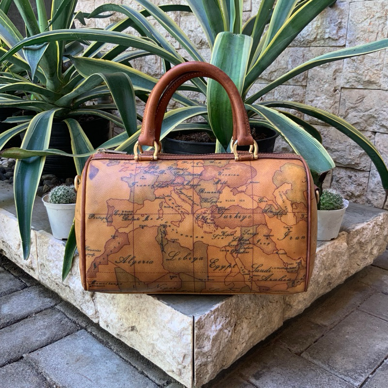ALVIERO MARTINI 1A CLASSE VINTAGE GEO MAP TILASE PETA  SPEEDY 30 TOP HANDLE BAG