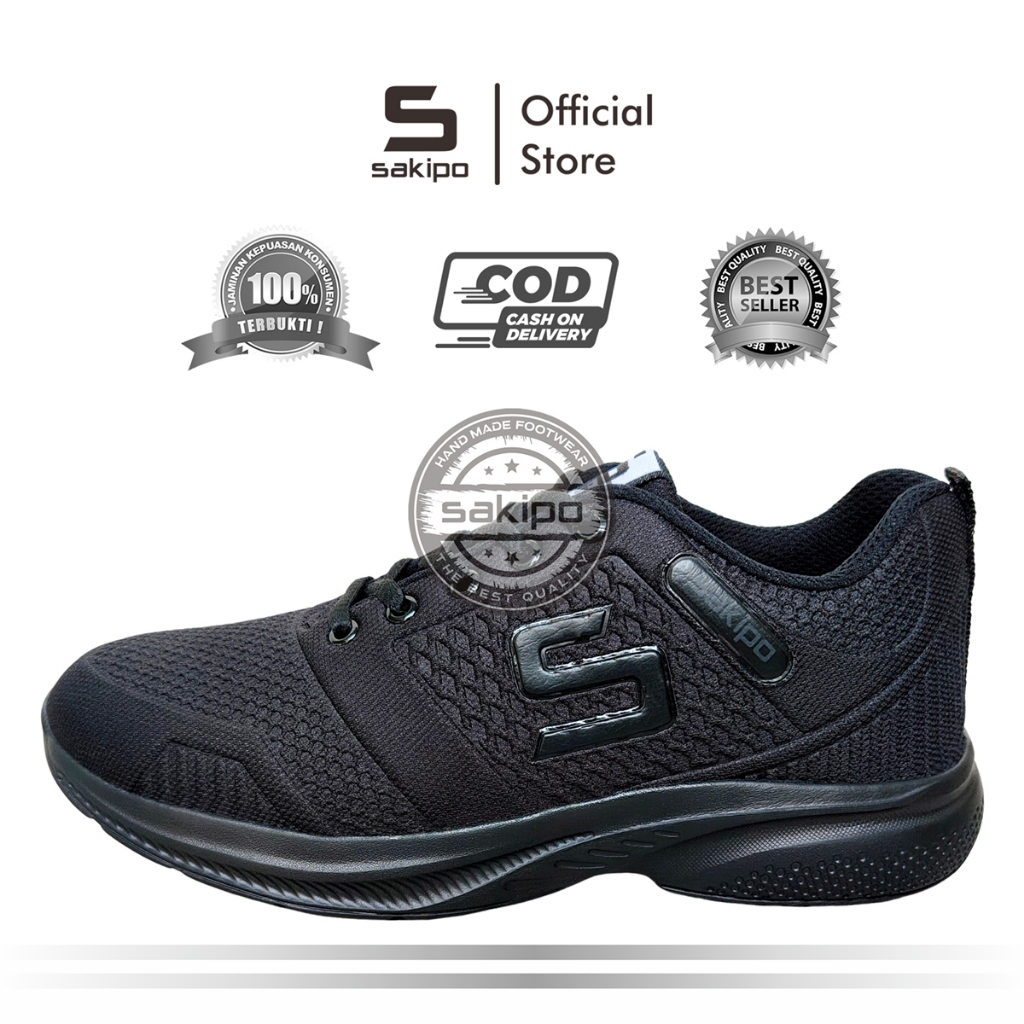 Sepatu Sekolah Hitam Polos Merek Sakipo SD SMP SMA SMK Sepatu Bertali Anak Sekolah Warna Hitam