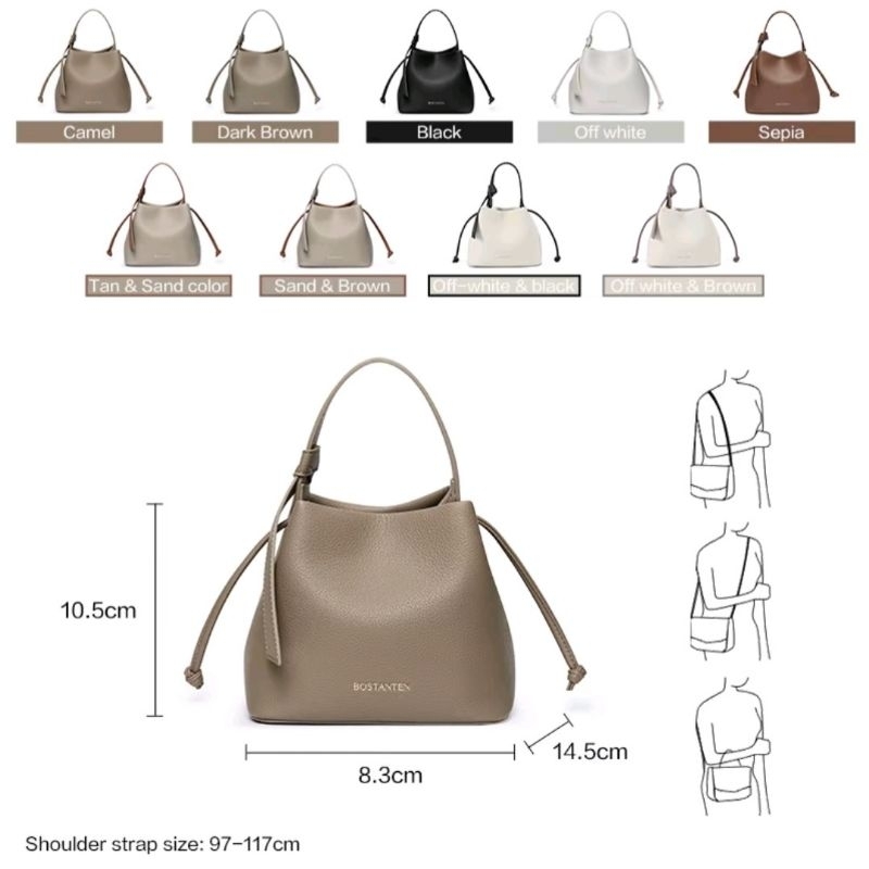 Bostanten Emma Bag Tas Selempang Wanita Kulit Sintetis 10.5x14.5x8.3cm Hitam Coklat Putih