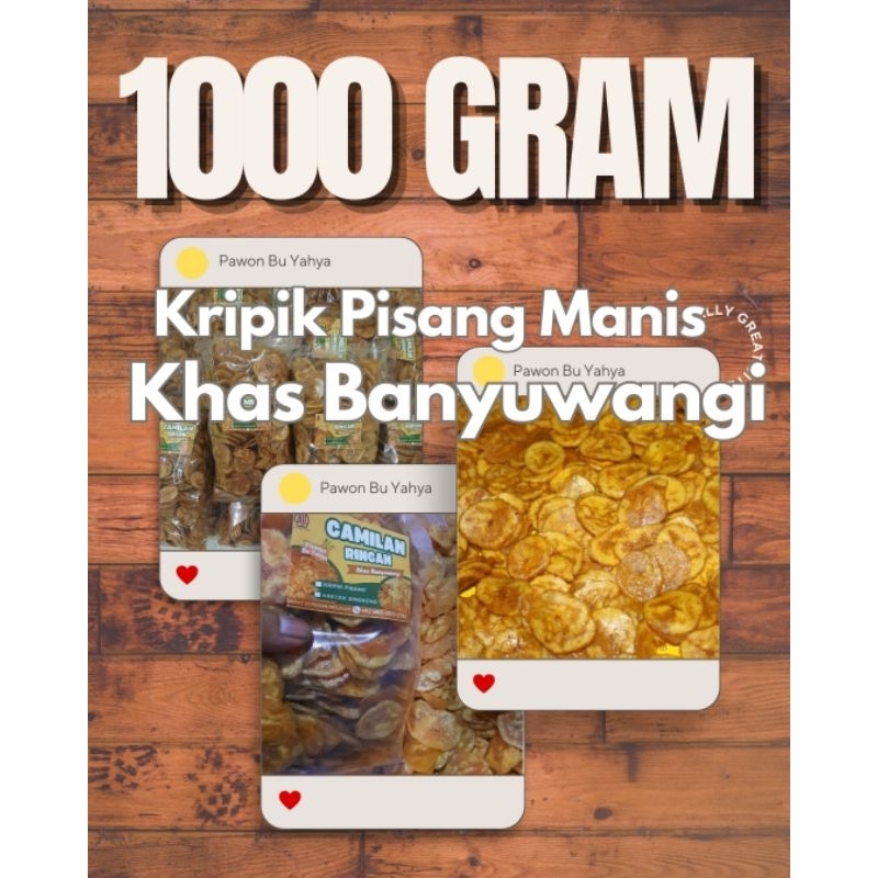 

1000gr/1kg, Kripik Pisang Manis Produk oleh-oleh Khas Banyuwangi. Homemade asli, tanpa zat pengawet dan pemanis buatan. Food Snack Keripik Banana Makanan Asin Cemilan