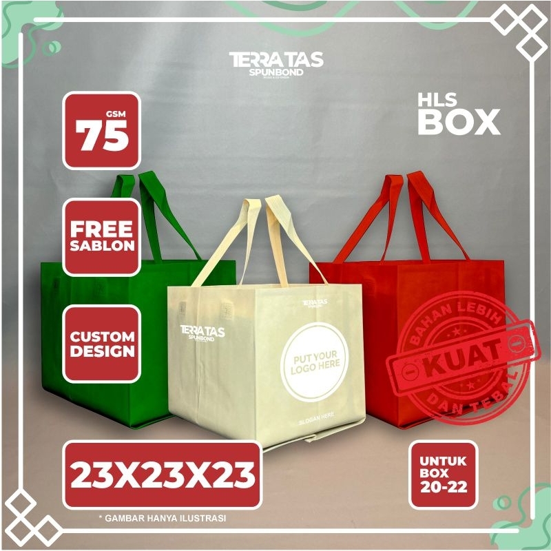

Custom Made Tas Spunbond Souvenir Tote Bag Kotak Makan 75 GSM 23x23x23 Untuk Box 20-22 + Free Sablon