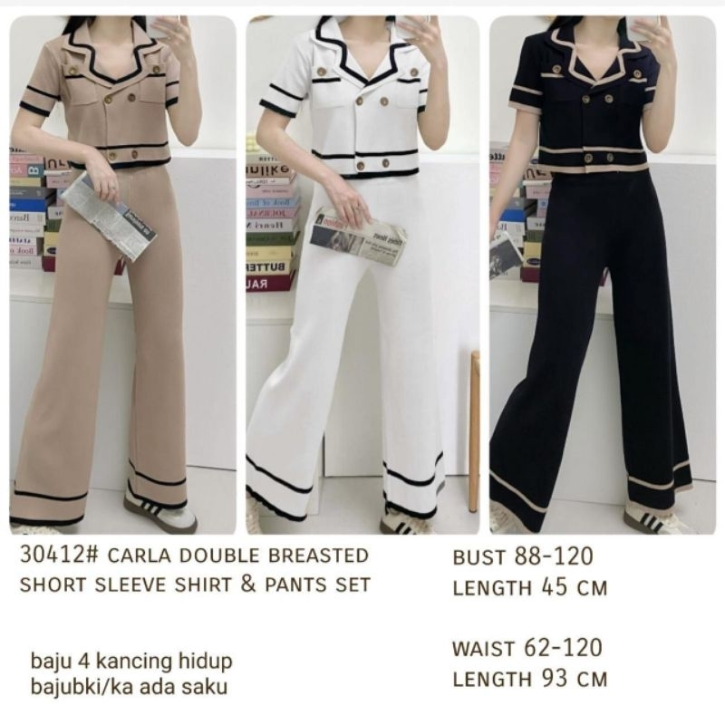 30412# carla double breasted short Sleeve shirt & pants set VS