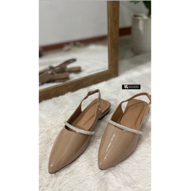 OFASHION sepatu mules wanita tali belakang flatshoes wanita pansus