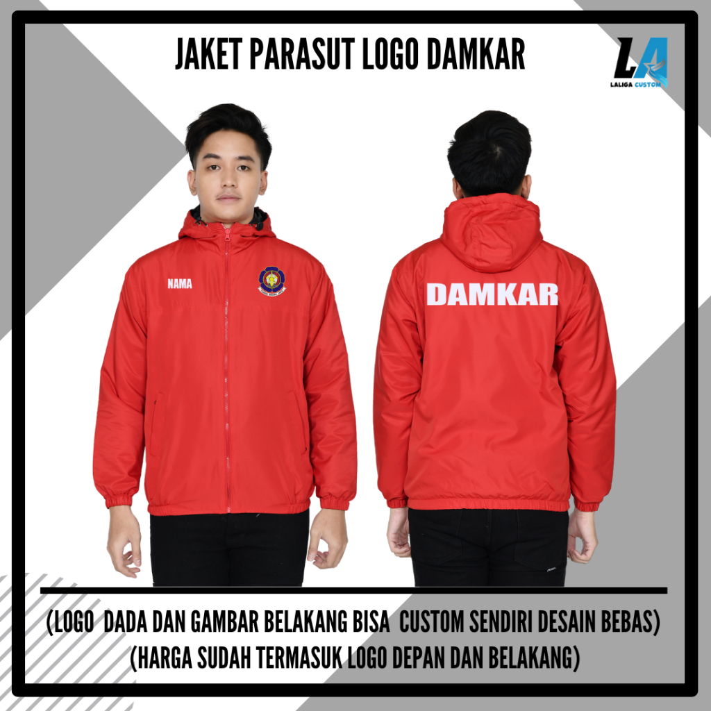 Jaket Parasut Custom Pria Wanita Logo Pemadam Kebarakan DAMKAR