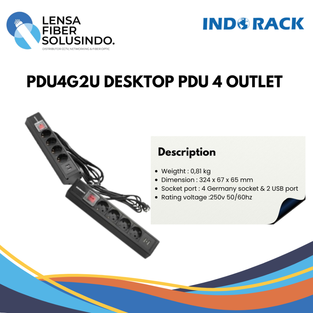 Indorack PDU4G2U Desktop PDU 4Outlet Germant W/2USB Port 2.1A