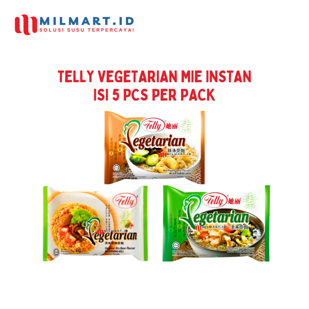 

TELLY VEGETARIAN MIE INSTAN 5 PCS PER BUNGKUS MIE GORENG HOT PEPPER/ORIGINAL KUAH/GORENG