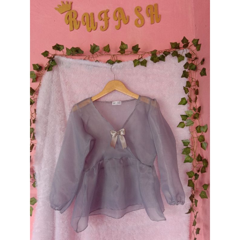 Blouse organza kondangan atasan organza outer kekinian bagus Korean style