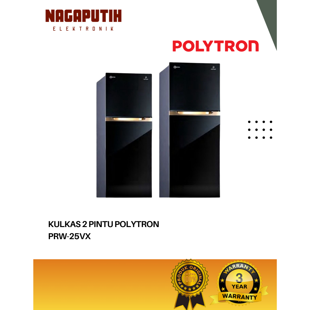 KULKAS POLYTRON 2 PINTU PRW-25VX TEMPERED GLASS