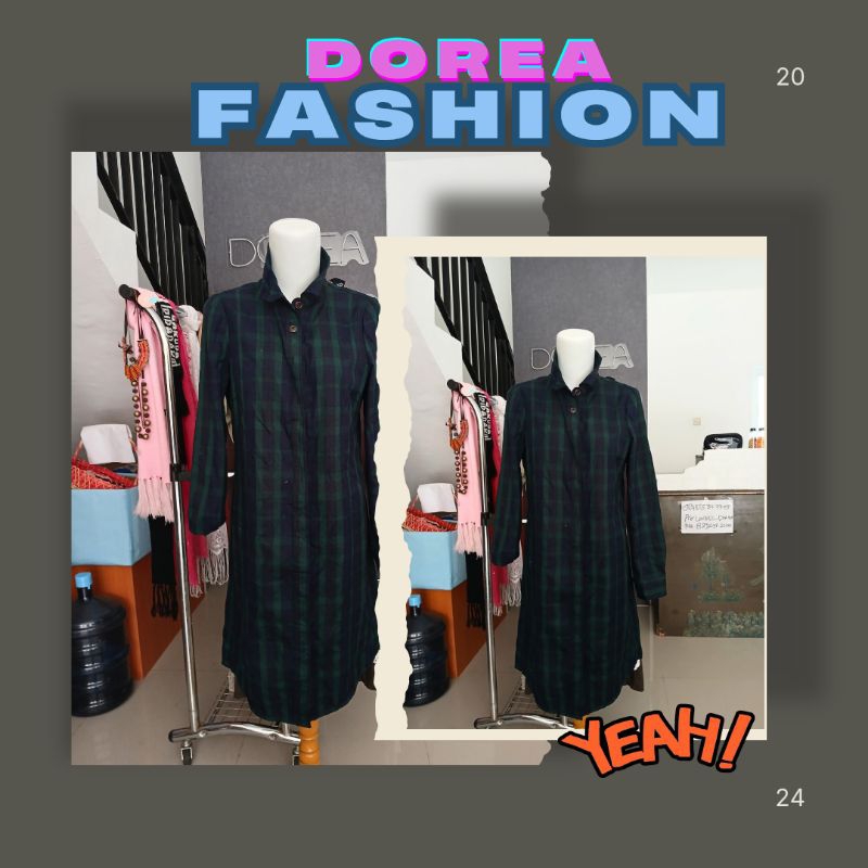 tunic flanel wanita motif kotak kotak hijau biru