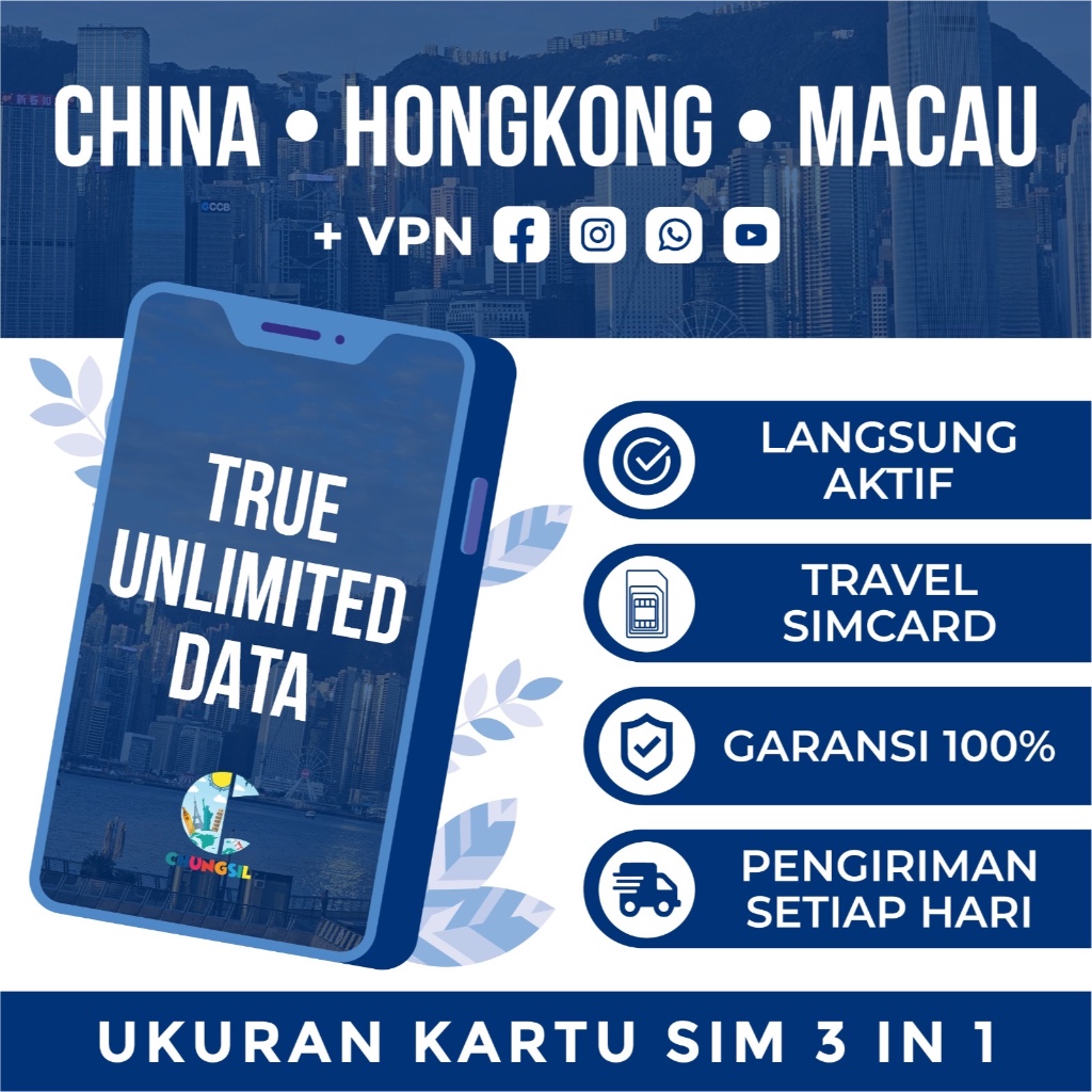 Simcard China Hong kong Macau TRUE Unlimited KUOTA tanpa FUP| BIG DATA| Cina HongKong Makau | Langsu