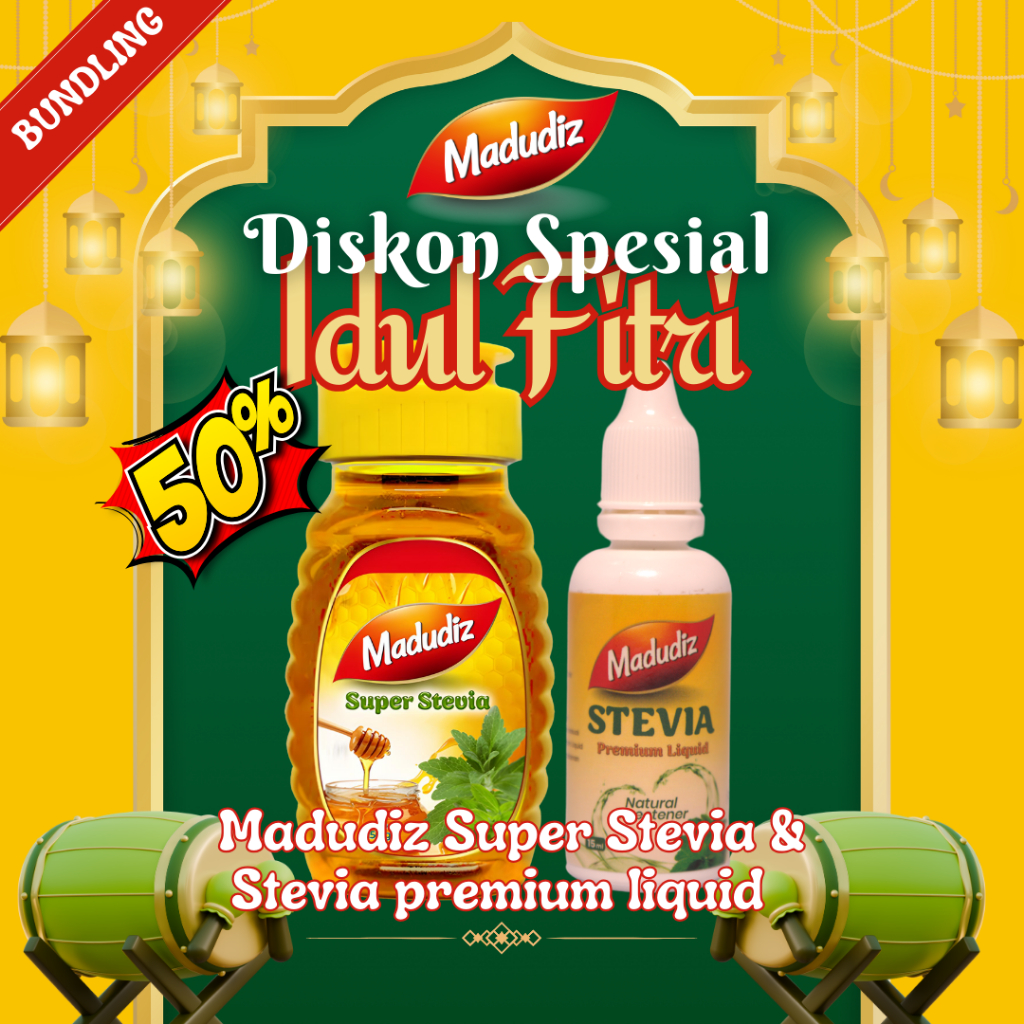 

Madudiz Madu Super stevia 150gr,dan Ekstrak Stevia Premium Tetes 15ml Paket Promo Idulfitri