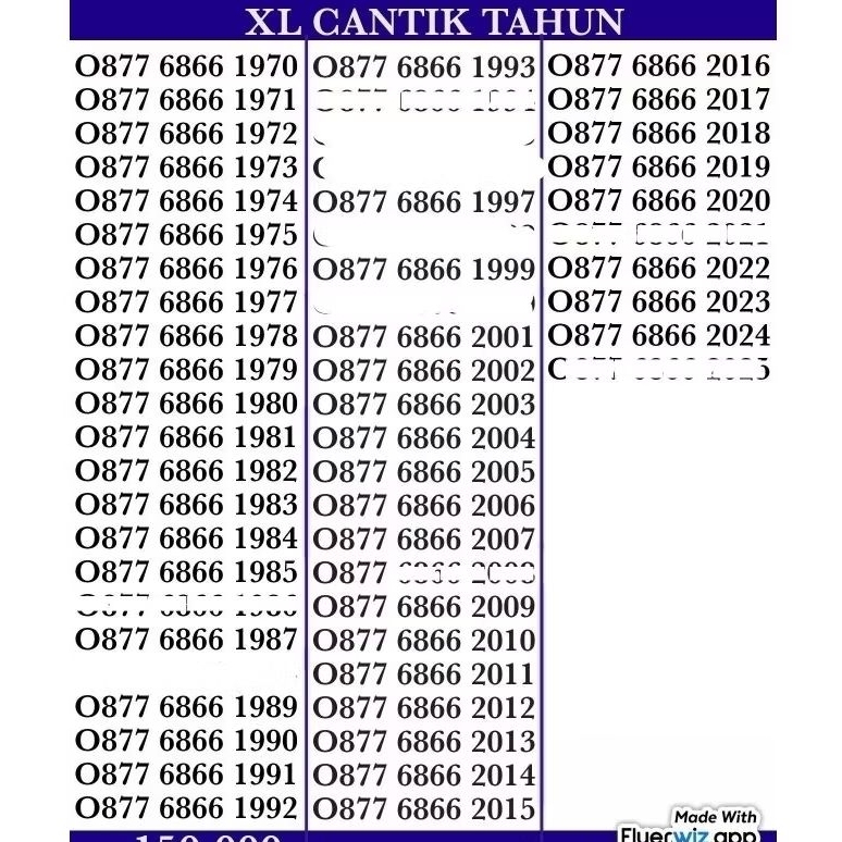 KARTU PERDANA NOMER CANTIK SERI TAHUN XL/TELKOMSEL/INDOSAT