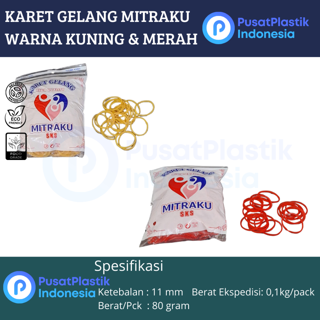 

Karet Gelang Mitraku 80gr | Karet Ikat Warna Merah Kuning 11mm 80gr