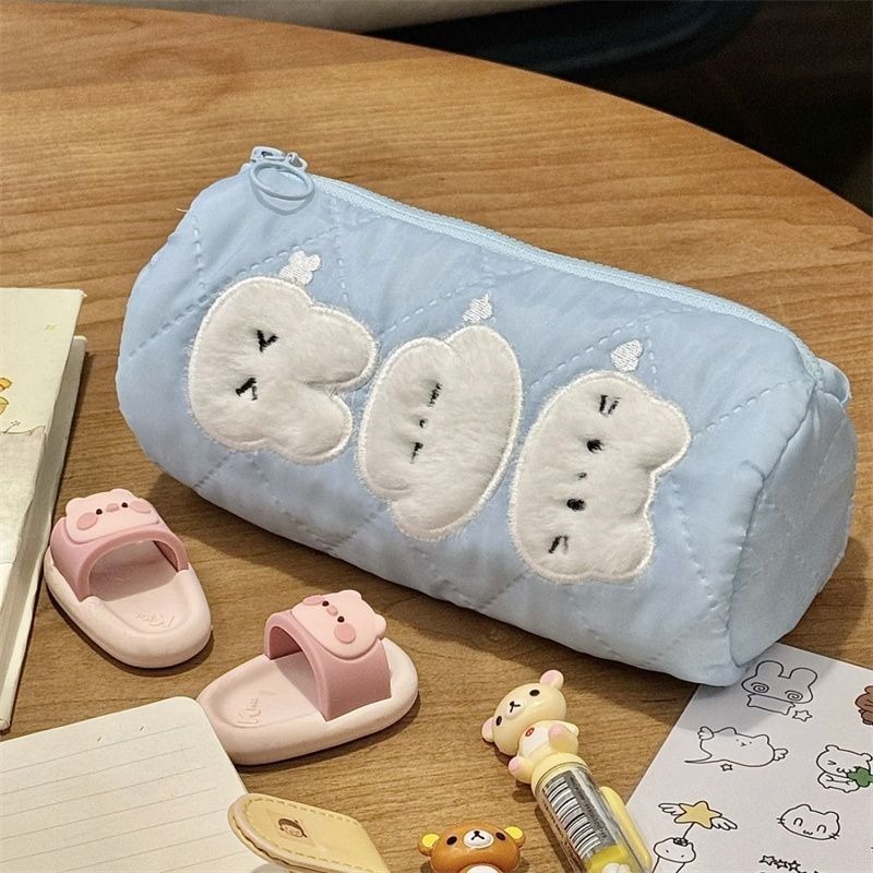 

Cartoon Three Small Embroidered Pen Bag Student Large Capacity Girl Heart Stationery Storage Bag Ins High Beauty Makeup Bag