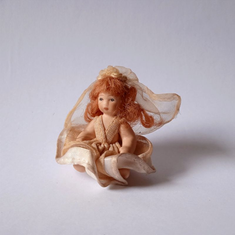 Antik Boneka Porselen Eropa Tua Baby Doll Size Kecil T.6cm Utuh Kuno