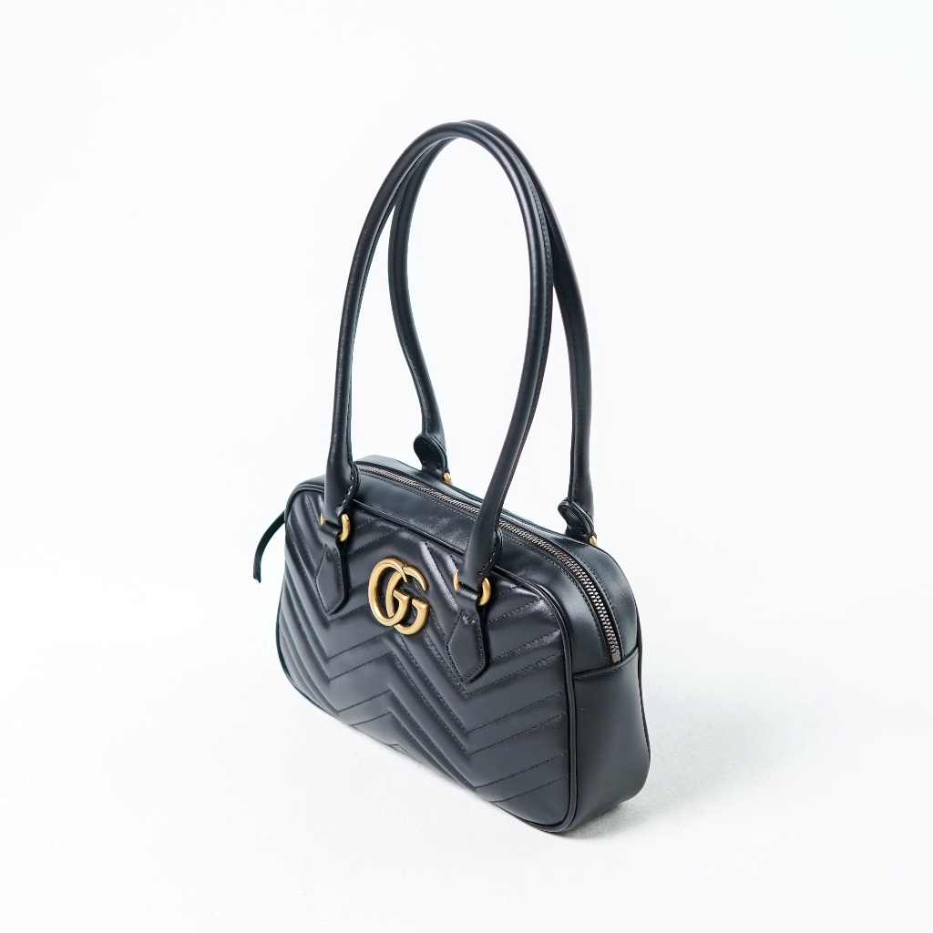 Tas GG MARMONT GHW BLACK MATELASSE LONG HANDLE SHOULDER BAG SMALL 100% ORIGINAL