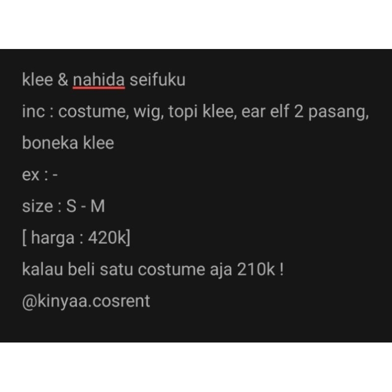 [ BACA DESKRIPSI ]JUAL COSTUME NAHIDA SEIFUKU ONLY NAHIDA  JUAL COSTUME COSPLAY MURAAH, ex rent no m