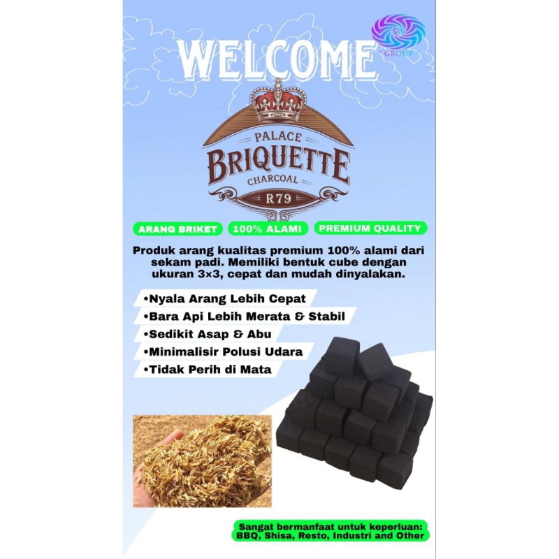 Arang Briket Sekam Padi Model Cube 3×3 Per/Kg