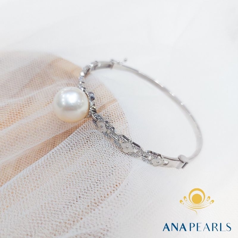 GELANG EMAS PUTIH 18K | MUTIARA AIR LAUT ASLI LOMBOK | BERSERTIFIKAT