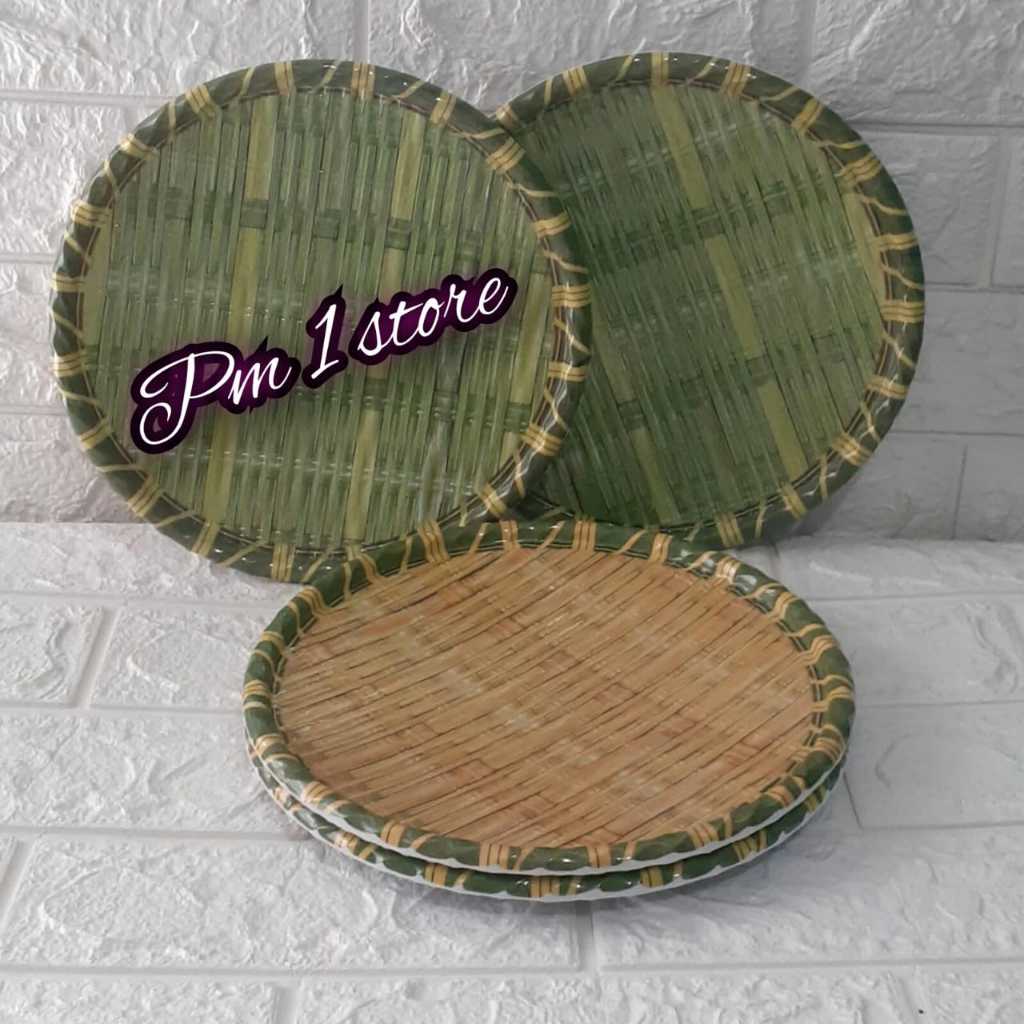 TERBARU Piring SAJI MELAMIN MOTIF ANYAMAN TIKAR DIAMETER 24 CM