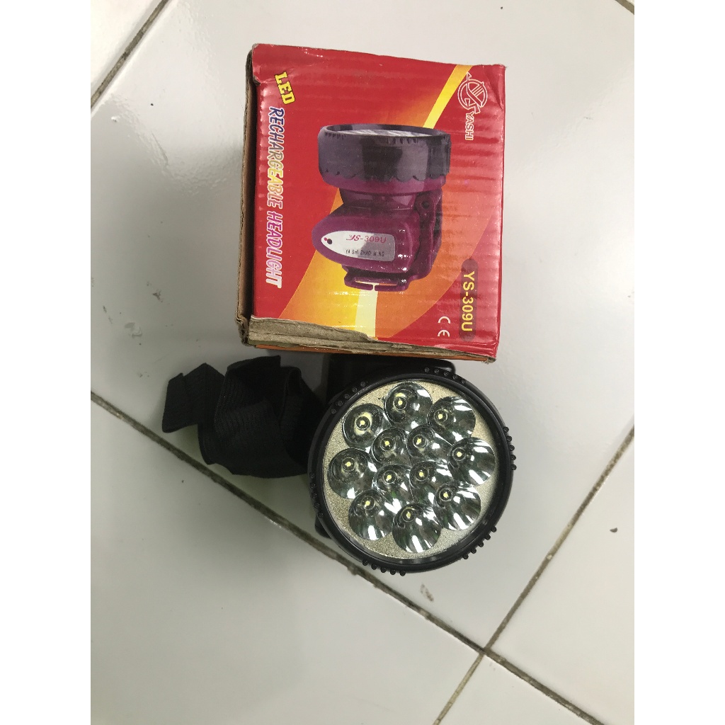Senter Kepala LED 12 Lampu Super Terang 8000 Lumen - Headlamp Cas Tahan Air Rechargeable Yashi YS-30