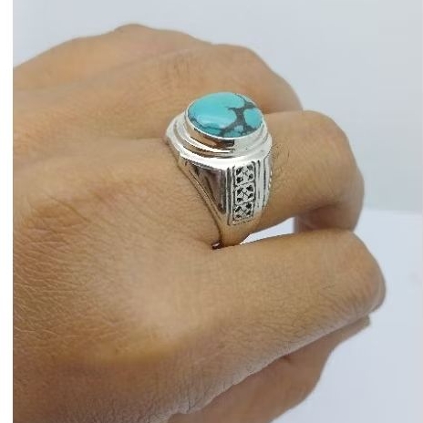 cincin perak pria permata turquise,moonstone dan kecubung