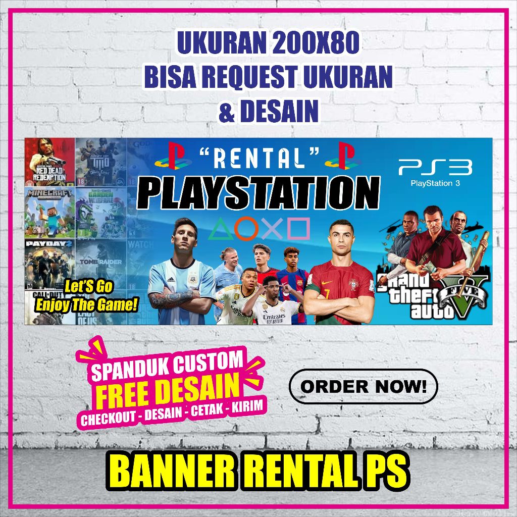 SPANDUK/BANNER/BACKDROP RENTAL PS3 TERBARU UKURAN 200X80 Bisa Request Tulisan,Warna,Nama FREE DESAIN