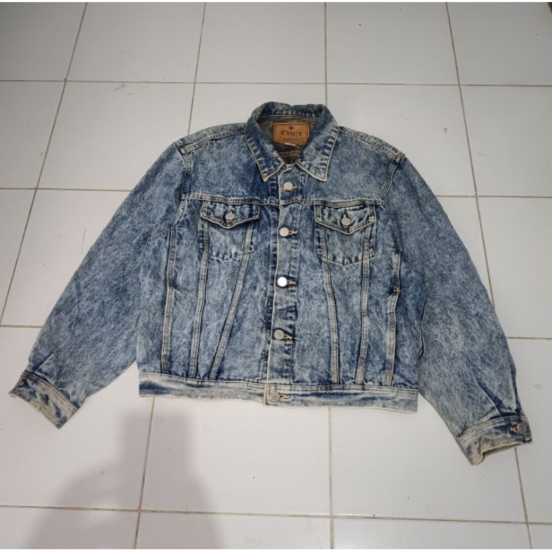 Vintage 90s Edwin Type lll Boxy Japan Acid Wash Trucker Denim Jacket Size M