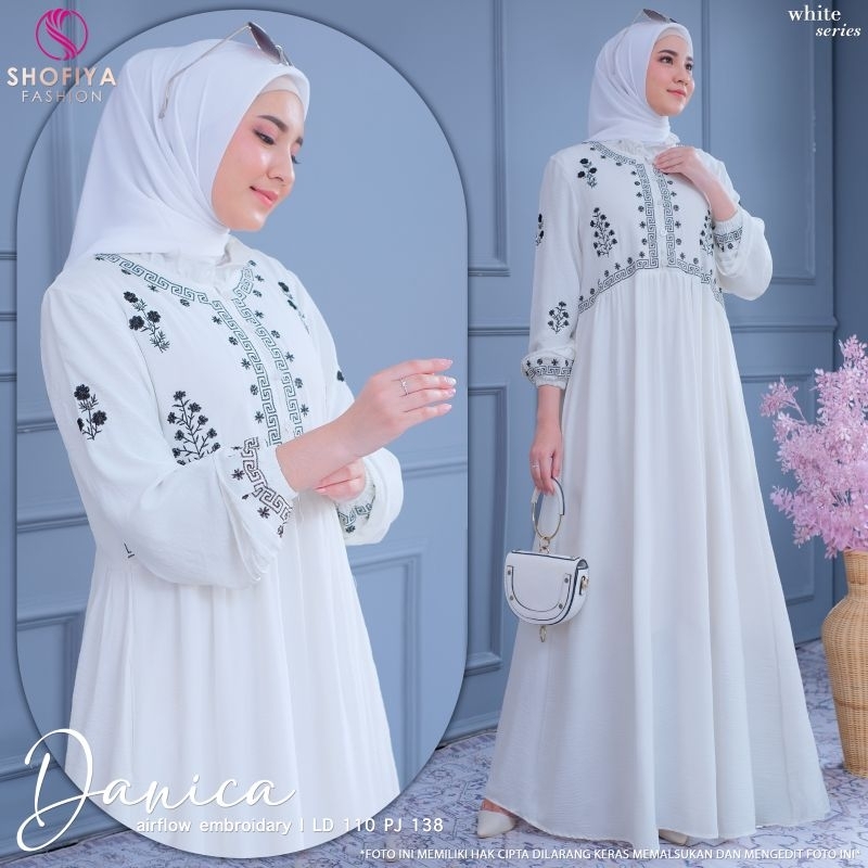 gamis putih motif bordir danica #3  oryginal by shofiya best quality produk