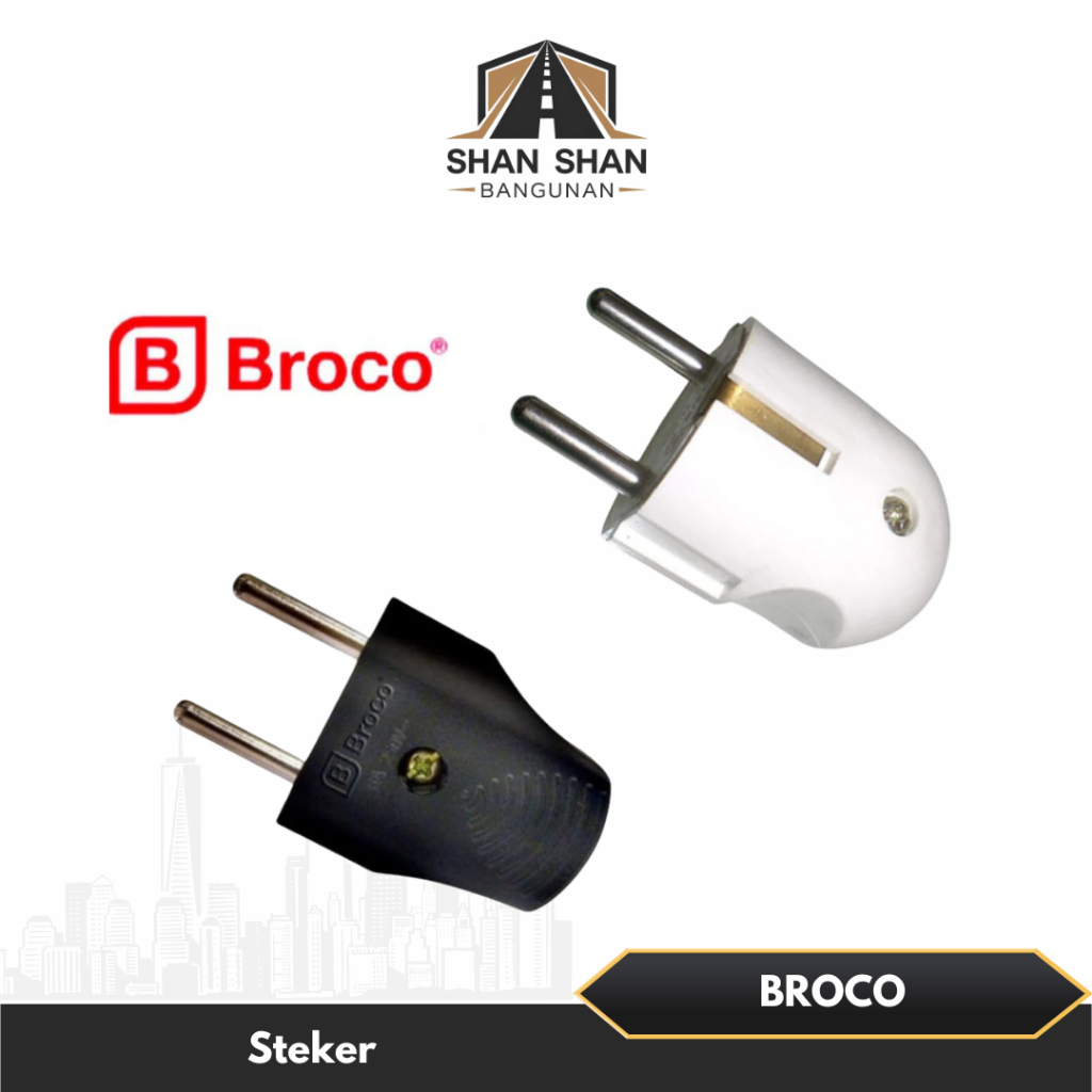 Steker Arde Broco 13310 | Gepeng Broco 344LN / Colokan Listrik Bulat Putih / Gepeng Hitam