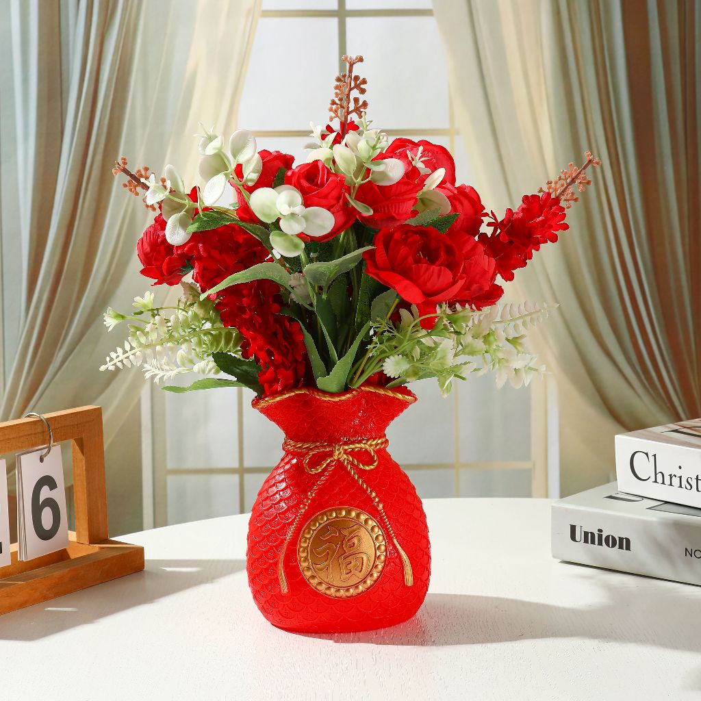 Set Vas Bunga Plastik Kombinasi/Bunga Hias Plastik/Bunga Hiasan Ruang Tamu/Bunga Hiasan Meja Makan