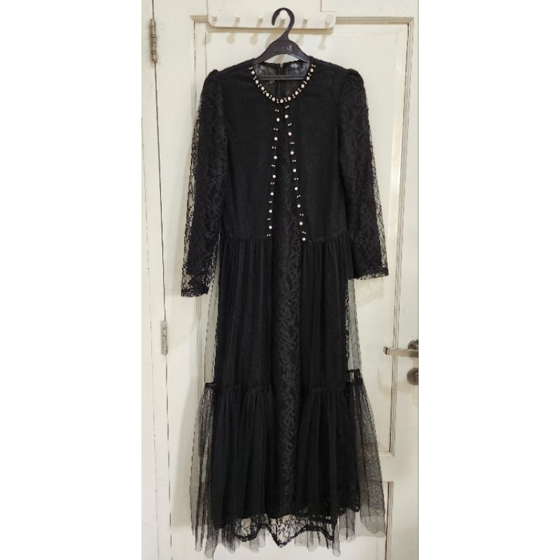 Outfix Polos Lace Dress Black wanita panjang hitam NEW