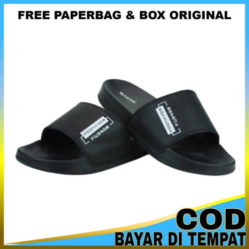 Boyscode - Sandal Slop Pria Distro Karet Slide Hitam Casual