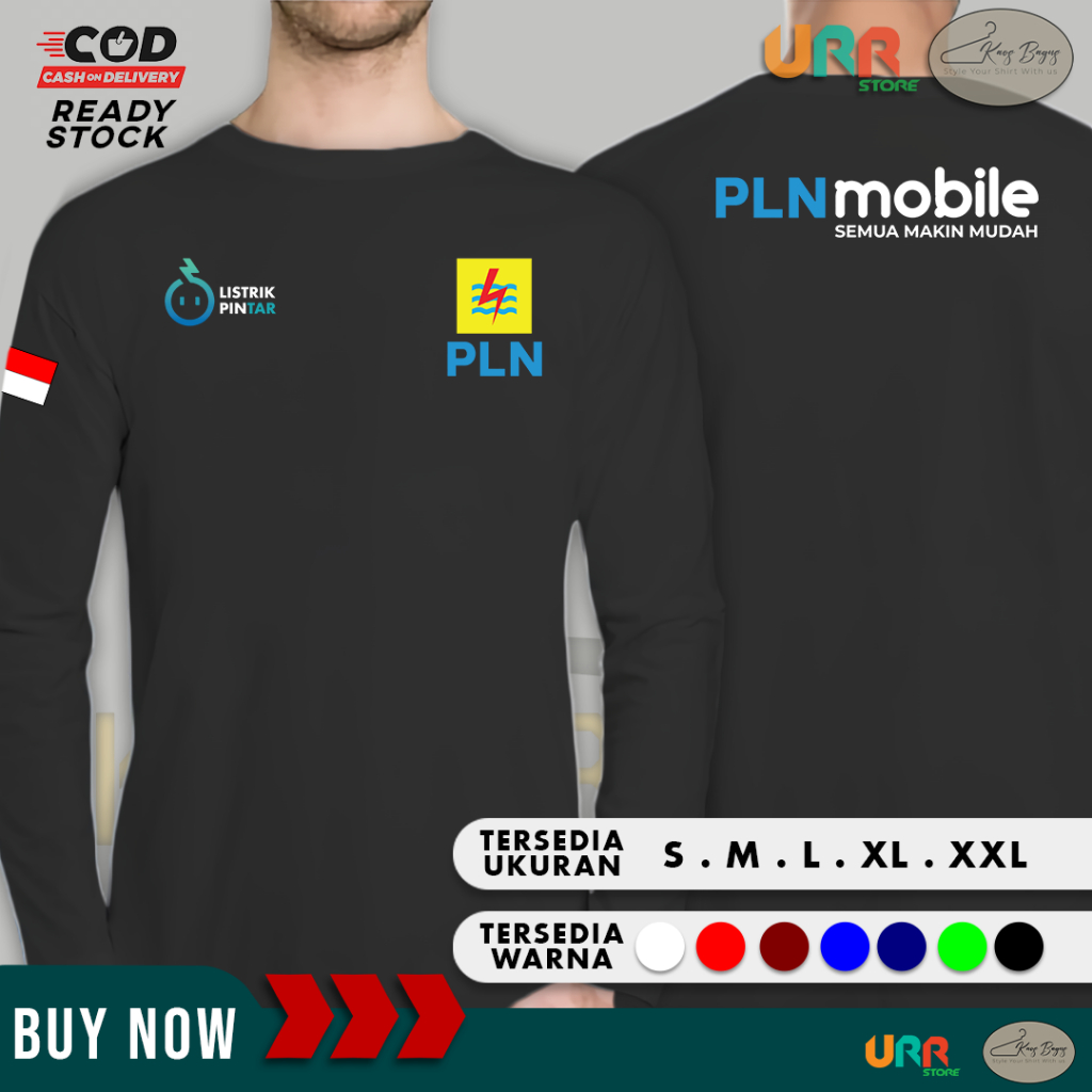Kaos Baju PLN MOBILE Listrik Pintar Semua Makin Mudah LENGAN PANJANG | Cotton Combed 30s