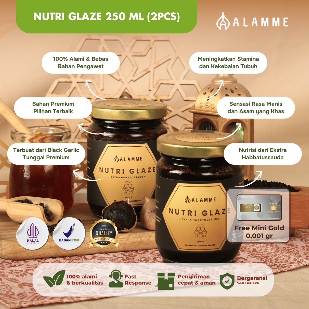 

Alamme - Paket Bundling Alamme Nutri Glaze 250ml 2 Pcs Suplemen Herbal Alami Ekstra Habbatussauda