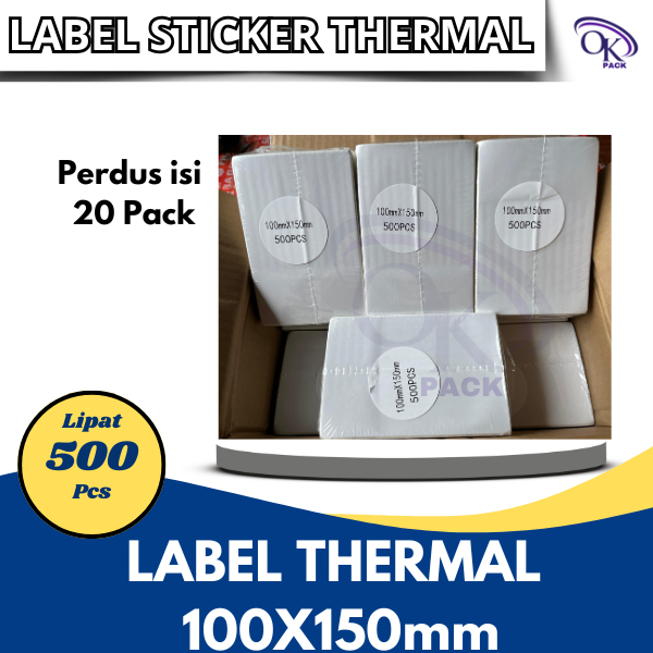 

LABEL STICKER THERMAL & CONTINOUS PAPER THERMAL,STICKER THERMAL, LABEL STICKER, STICKER RESI 100 X 150 mm 100x150 4x6" isi 500pcs ukuran A6 (1dus isi 20)