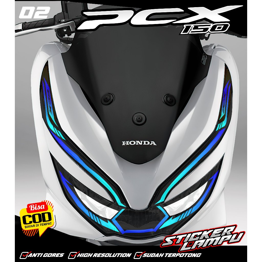 KODE 02 STIKER TRANSPARAN ALIS LAMPU PCX 150 - STIKER LAMPU DEPAN PCX 150 DESAIN TERBARU