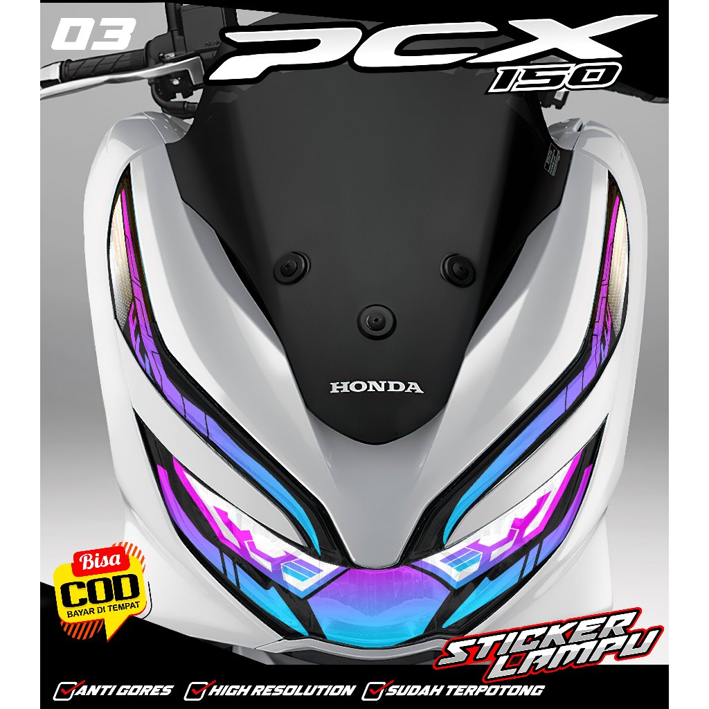 KODE 03 STIKER TRANSPARAN ALIS LAMPU PCX 150 - STIKER LAMPU DEPAN PCX 150 DESAIN TERBARU
