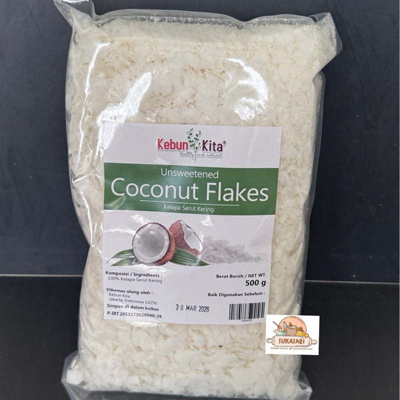 

Coconut Flakes 500gr Kelapa kering serut kering pipih serpih dressing Kebun Kita