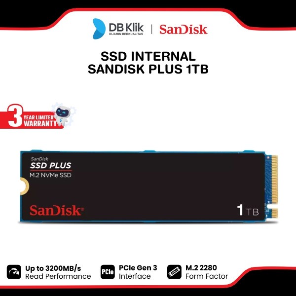 SSD Internal Sandisk Plus 1TB M2 Nvme Pcie Gen 3 SDSSDA3N-1T00-G26