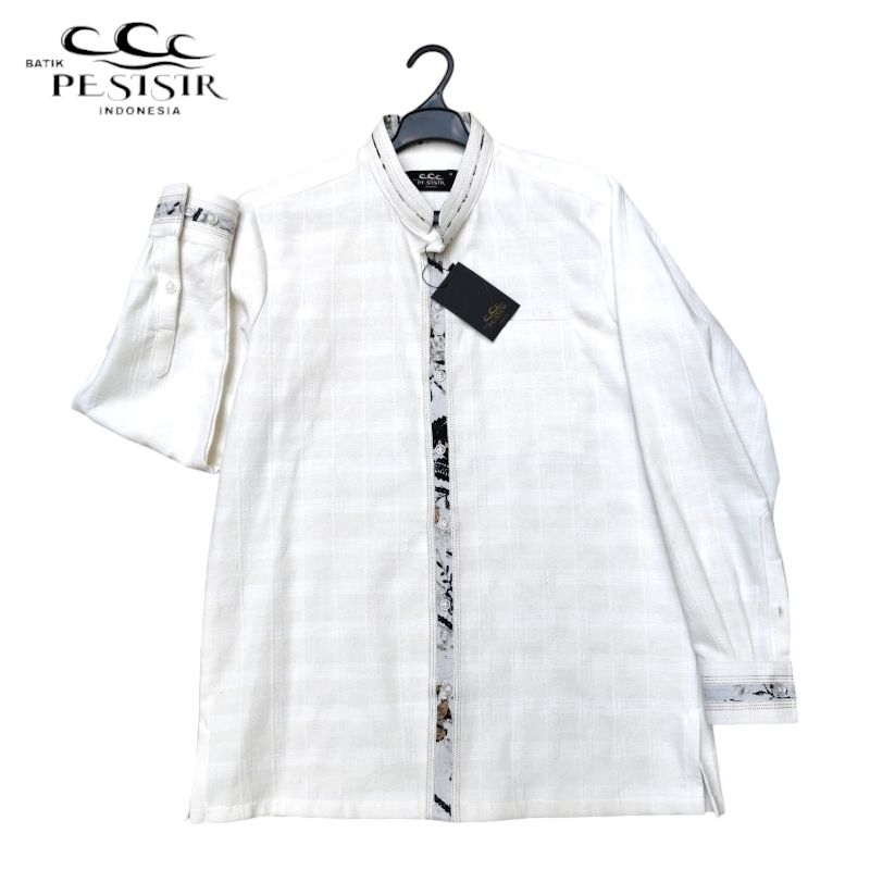 Kemko Panjang Putih BW Bahan Tebal Kombinasi Batik