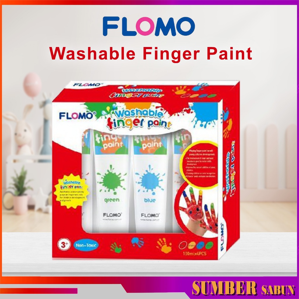 

Flomo Washable Finger Paint - Cat Lukis - Pewarna Untuk Anak Anak Non Toxic