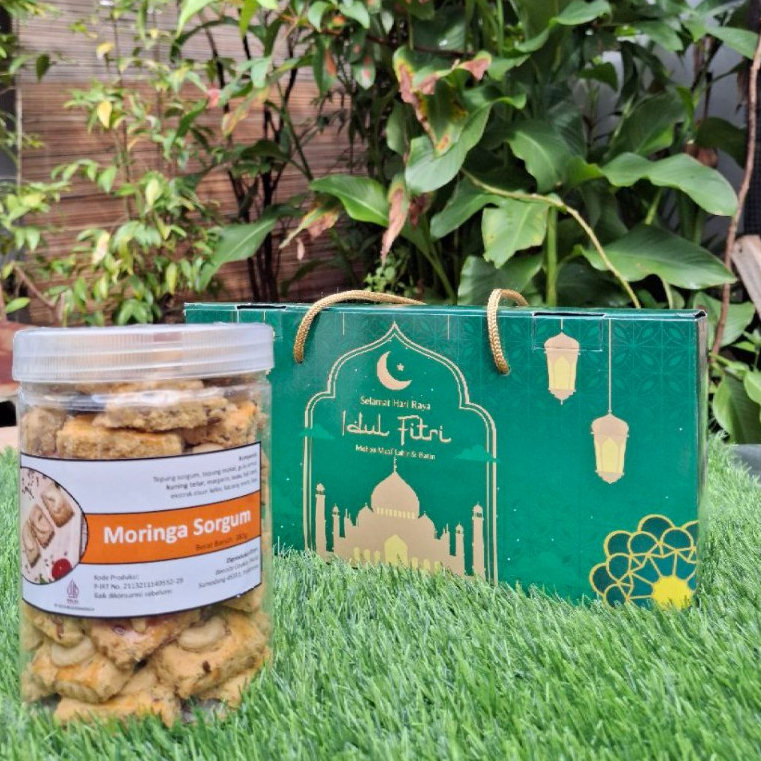 

Hampers Kue Sehat Bebas Gluten - Palm Keju Sorgum - Nastar Mocaf - Moringa Sorghum